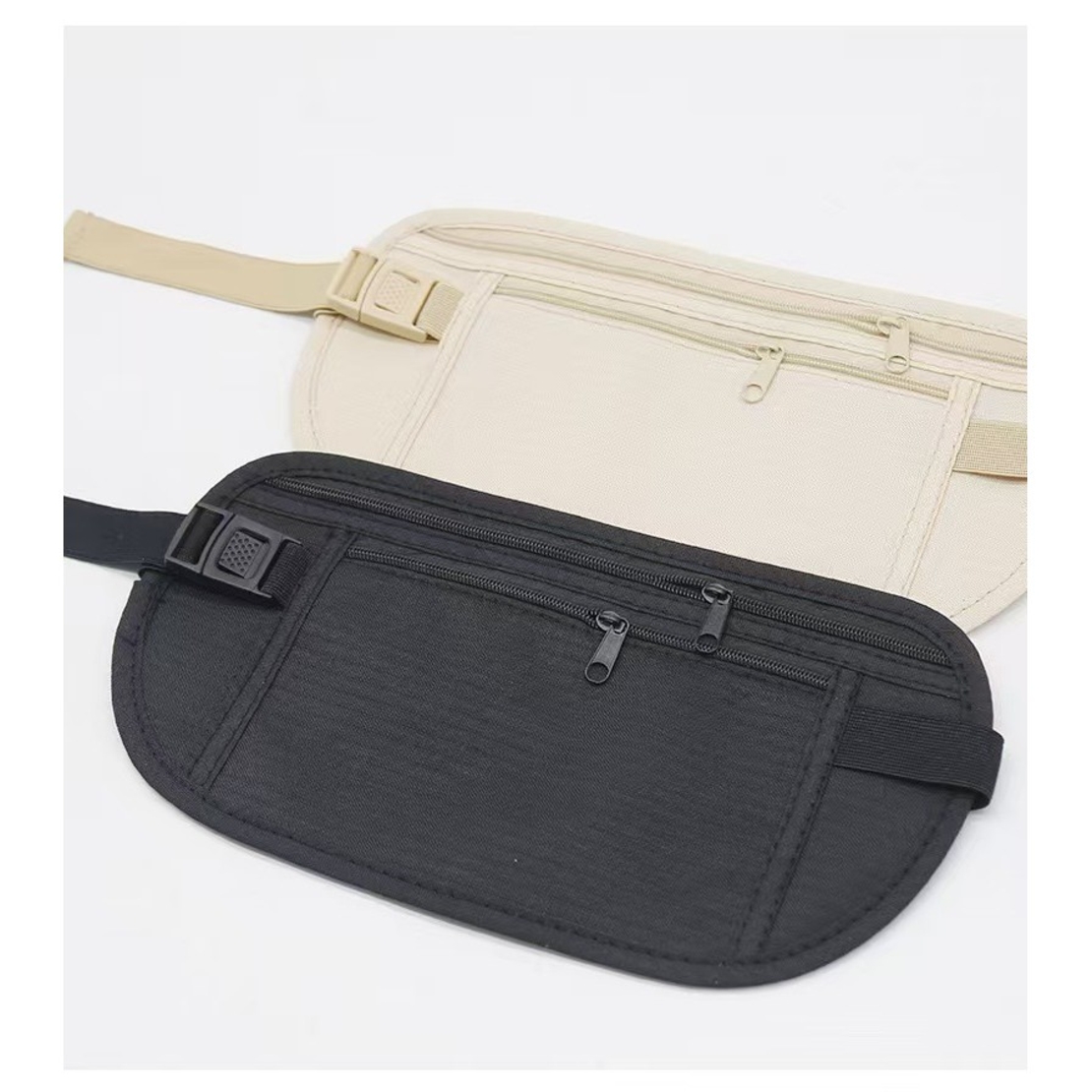 Borseta Anti-Furt, Flippy, 2 Compartimente, Reglabila, Unisex, pentru Documente, Carduri, Telefon, Bej