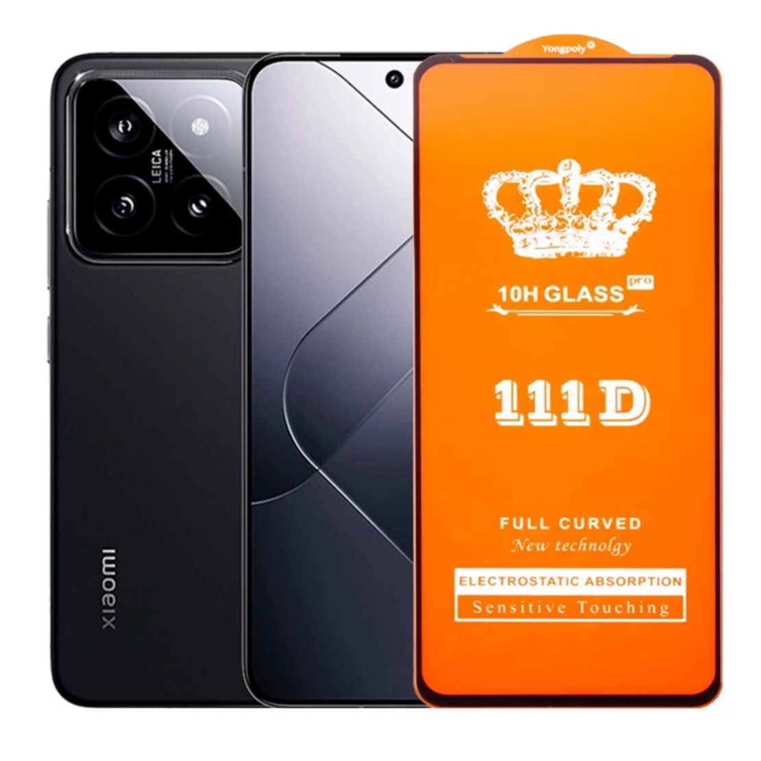 Folie Sticla Securizata pentru Xiaomi 14, Vafy, Sticla de Protectie Compatibila cu Xiaomi 14, Full Cover 111D, HD, Margini Negre, Transparenta