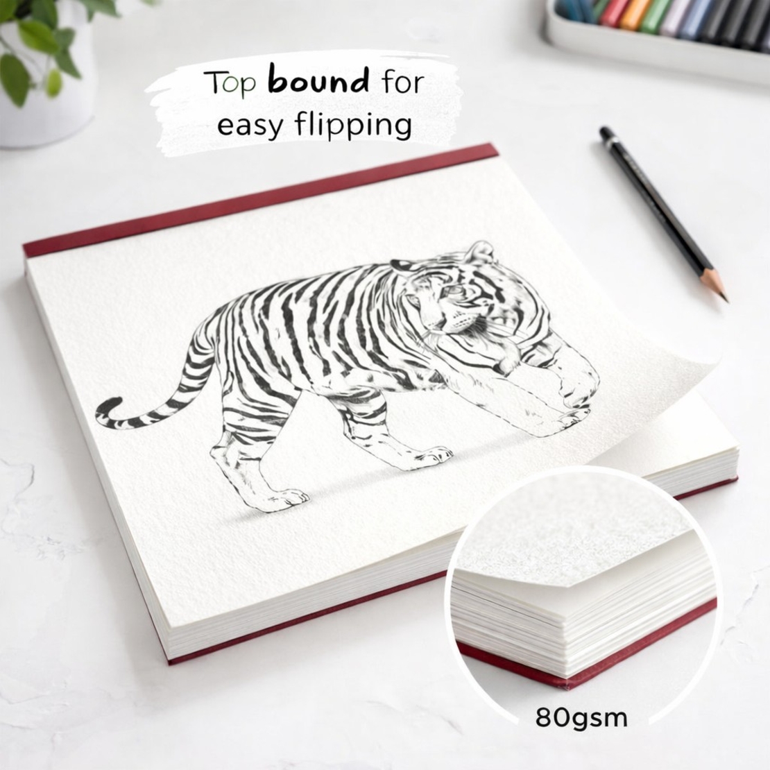 Caiet Schite Perfect Bound, Flippy, 50 File Hartie, 28 x 35,5 cm, Coperta Carton, Visiniu