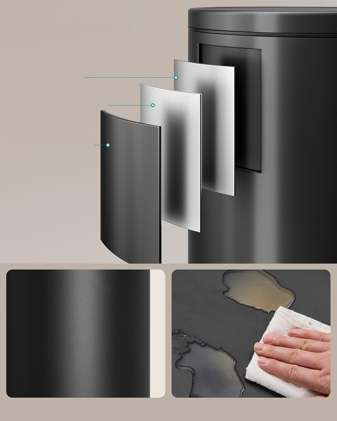 SONGMICS Cos de gunoi cu pedala, capac soft-close, galeata detasabila, otel, 30L, saci menajeri inclusi, negru