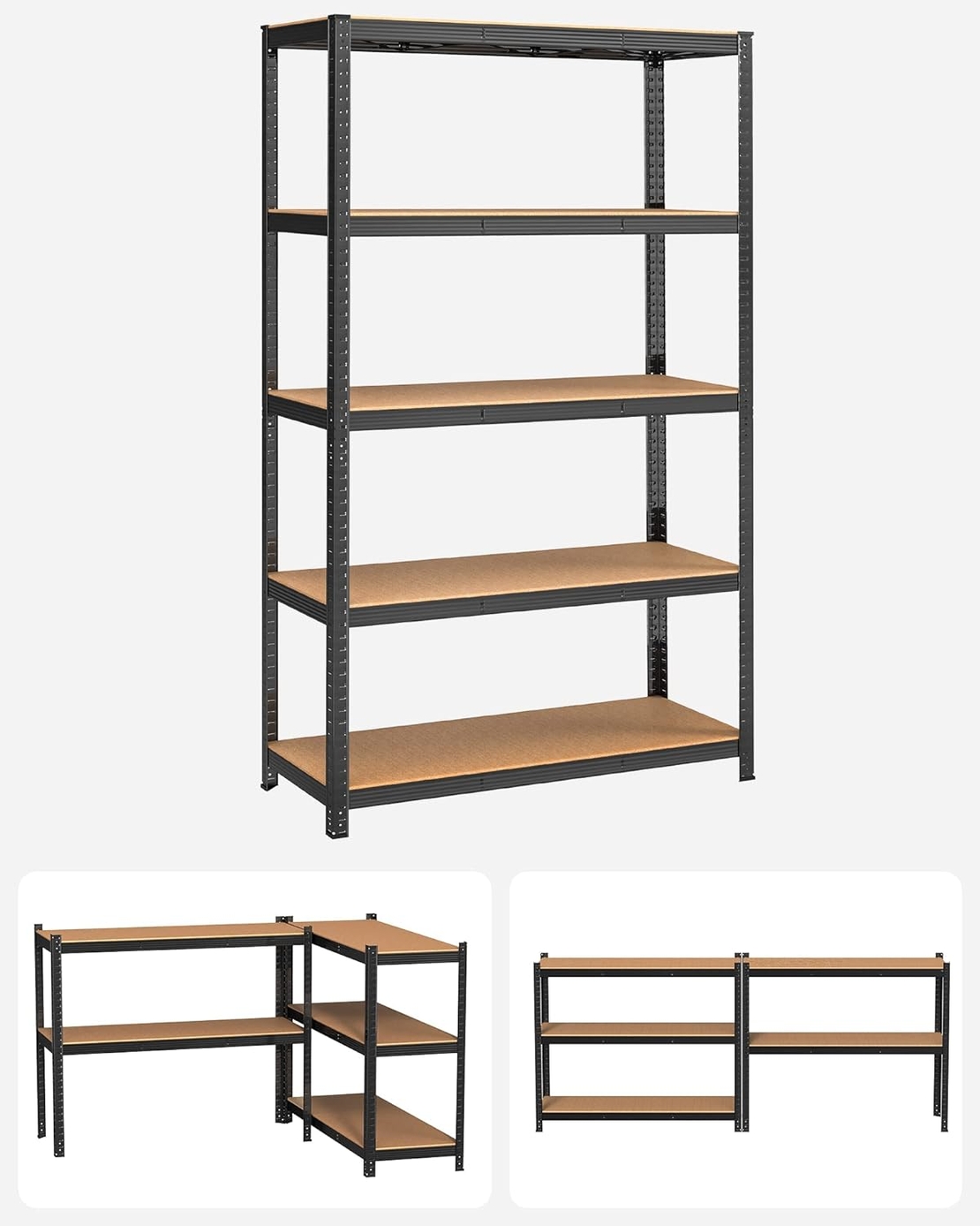 SONGMICS Raft de depozitare metalic, cu rafturi din PAL, 5 polite, max. 875 kg, 200x120x60cm, negru