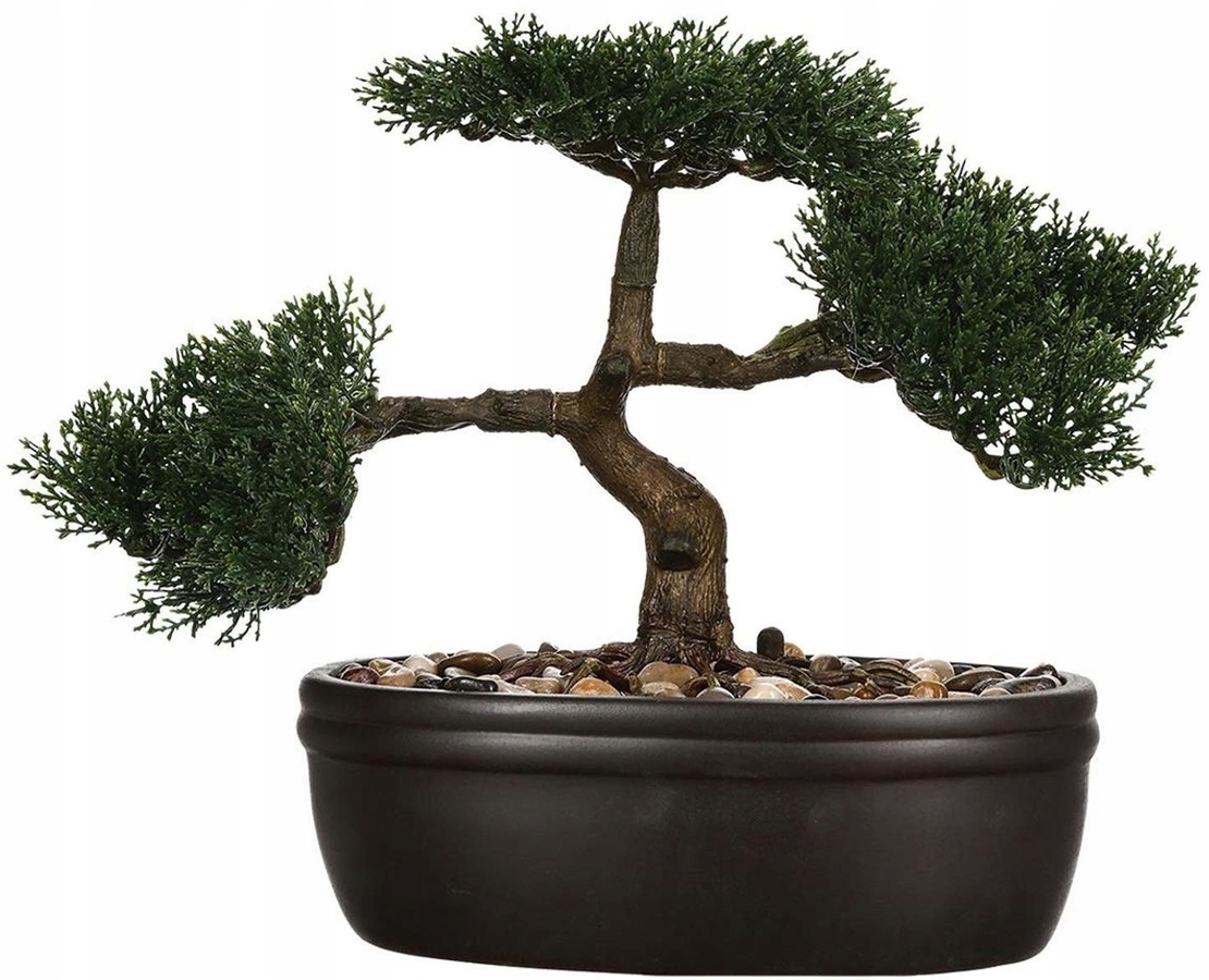 Bonsai artificial Atmosphera in ghiveci ceramic cu pietricele decorative, 23 cm, verde