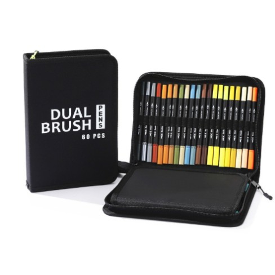 Set Carioci pe Baza de Apa, Flippy, 2 in 1, pentru Pictura, Caligrafie, 60 Culori, Penar Negru, Corp Carioca Negru, 26.5 x 17.5 x 4.5 cm, Multicolor