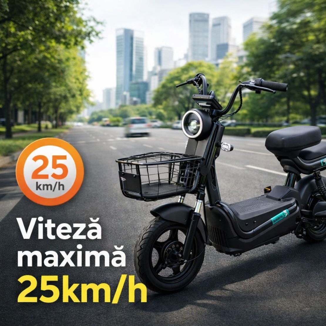 Scuter Electric KG, Saige, Fara Permis, Motor 500W, Baterie 48V20Ah, Autonomie 60km, 153x40x85 cm, Viteza Maxima 25km/h, Negru