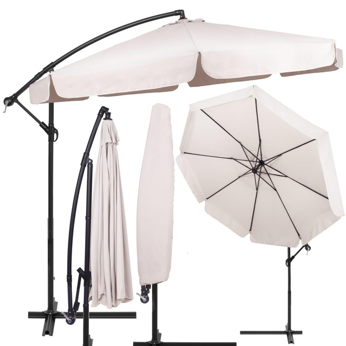 Umbrela de gradina cu brat lateral banana, cu husa, 300cm, bej