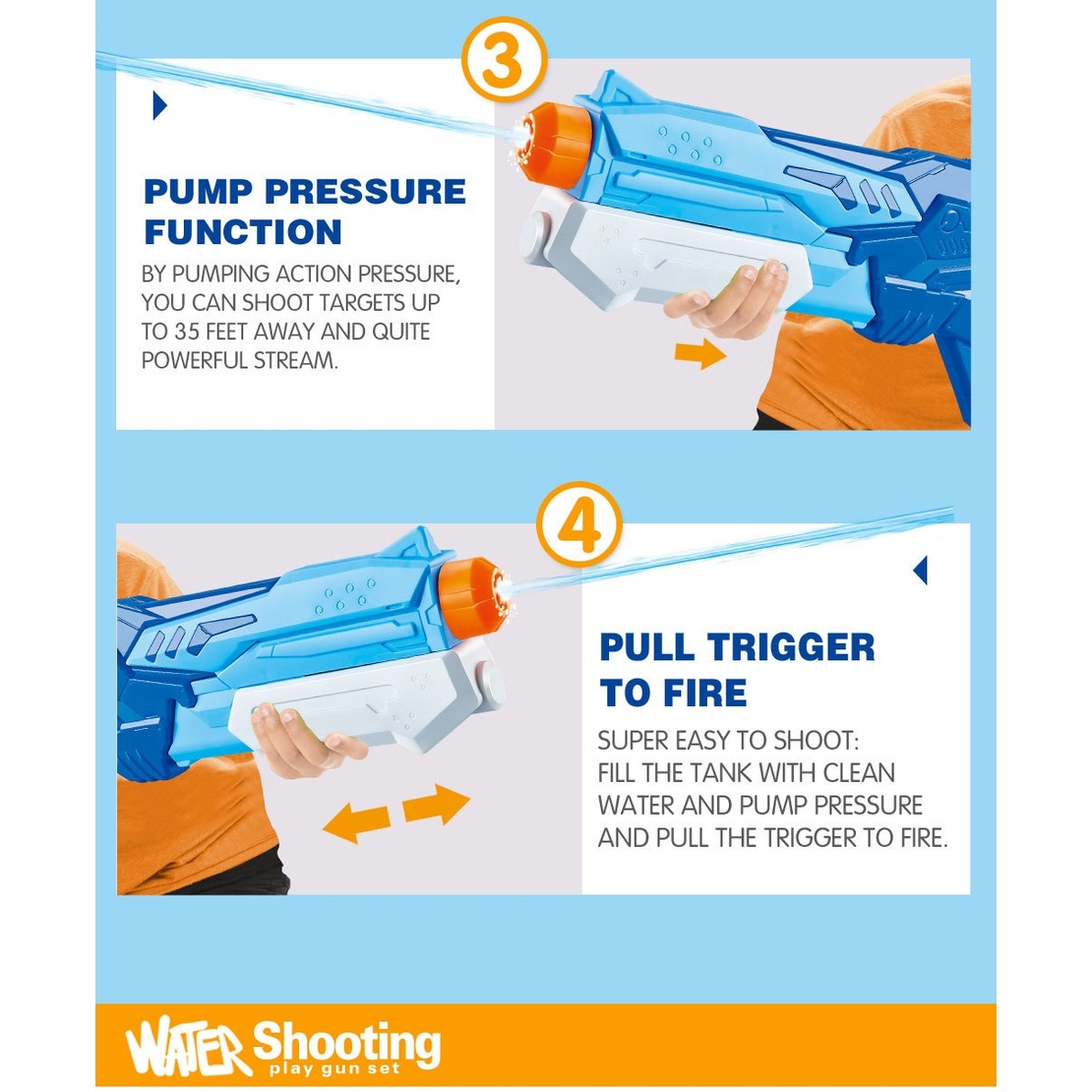 Pistol cu Apa pentru Copii, Rezervor, Pentru Piscina/Plaja, Flippy, 6ani+, Albastru, 300ML