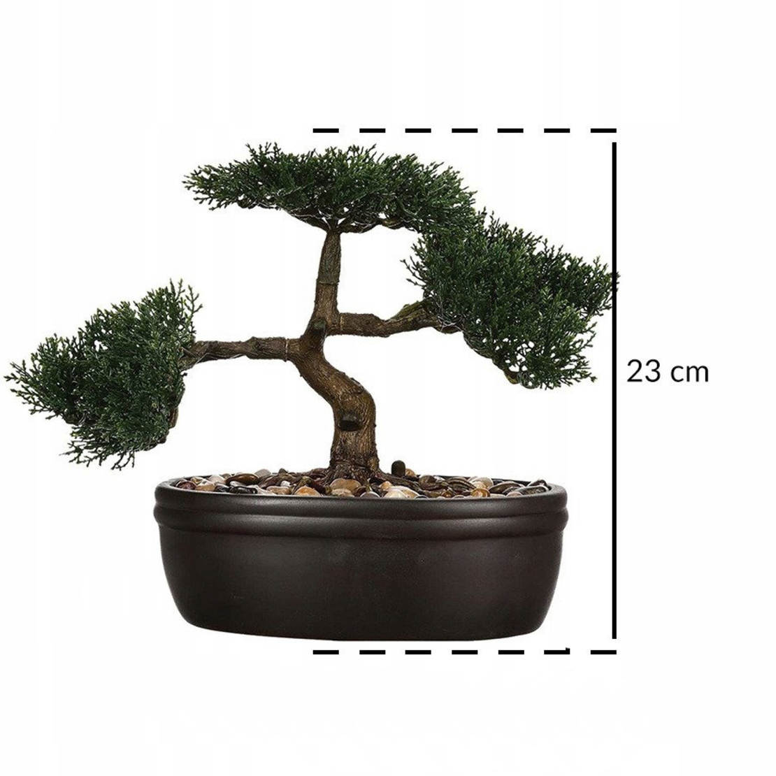 Bonsai artificial Atmosphera in ghiveci ceramic cu pietricele decorative, 23 cm, verde