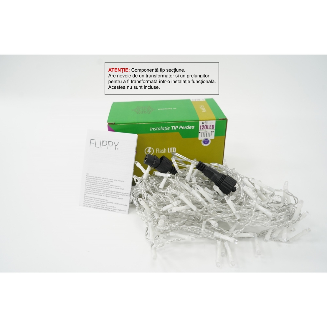 Sectiune Instalatie de Craciun Vafy Tip Perdea, cu Flash, 2 m x 1 m, 120 LED-uri, Interconectabila, Fir Transparent, Albastru