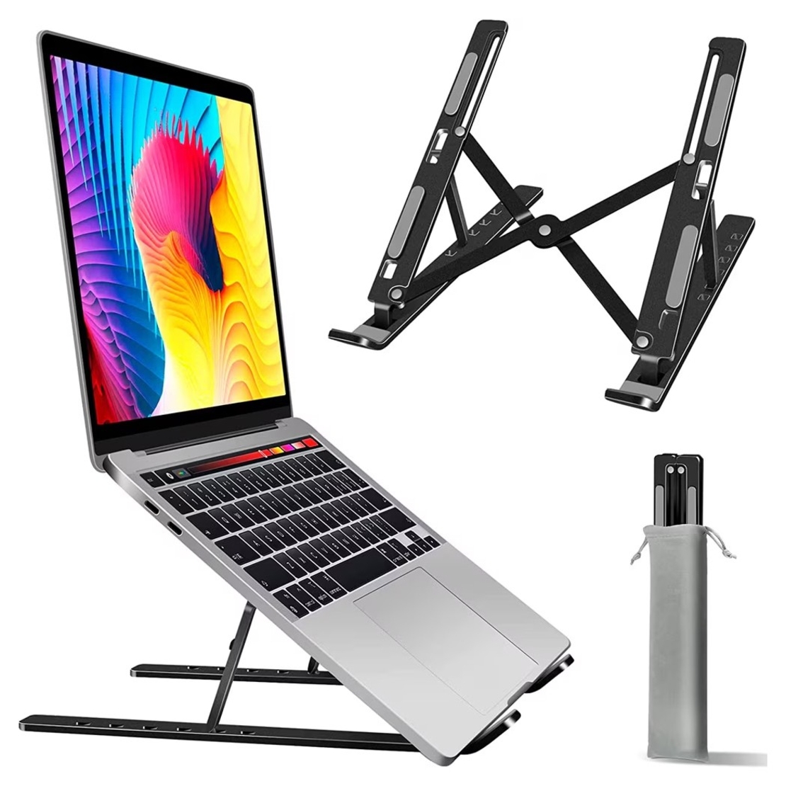 Suport pentru Laptop, Flippy, Suport Portabil Pliabil, Universal Reglabil Suspendat pentru Tableta, din Aliaj si ABS, 100-160 mm, 26 x 19 x 16 cm, Negru
