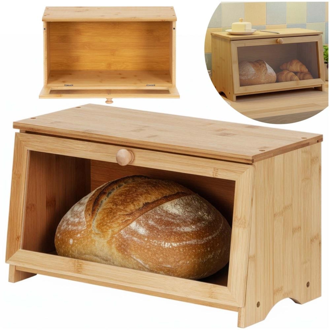 Cutie pentru paine din bambus cu fereastra transparenta, inchidere magnetica, 40x20x23 cm, bambus natural