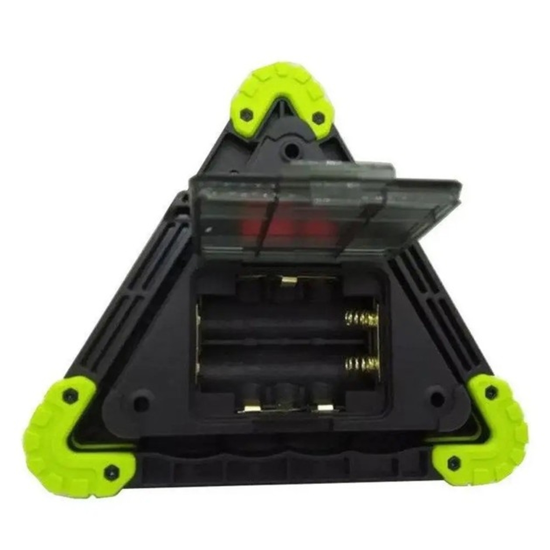 Triunghi Multifunctional de Avertizare, Vafy, Lanterna LED, Impermeabil IP65, 800 lm, 2 x AA, Functie Incarcare Telefon, USB si Micro USB, COB 33, Verde