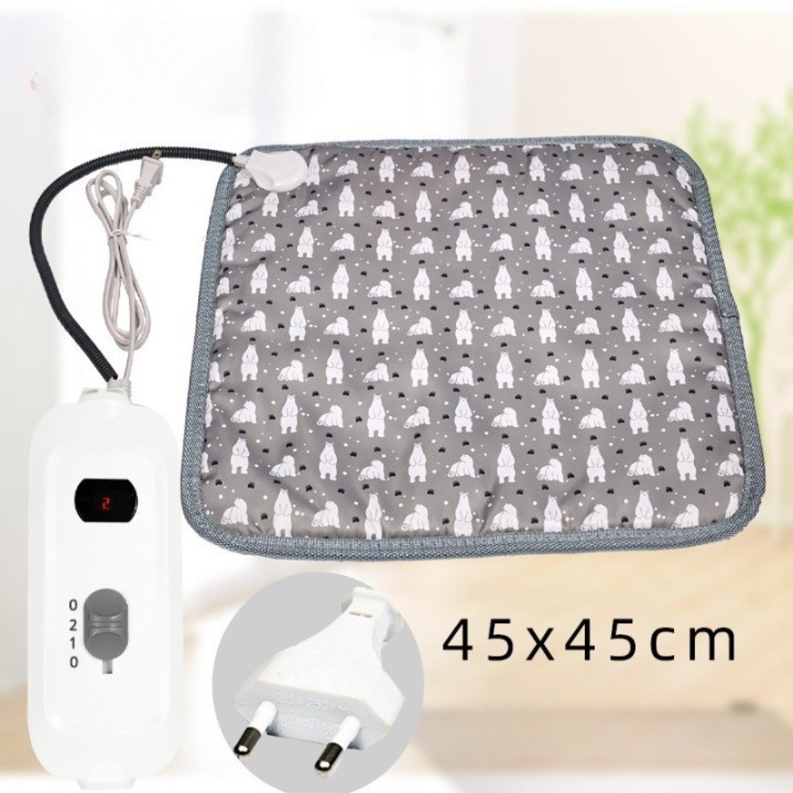 Patura electrica pentru animale de companie, perna pentru caini, 45 x 45 cm, 25W, 2 trepte de reglaj perna pentru pisici, anti-alunecare, Gri