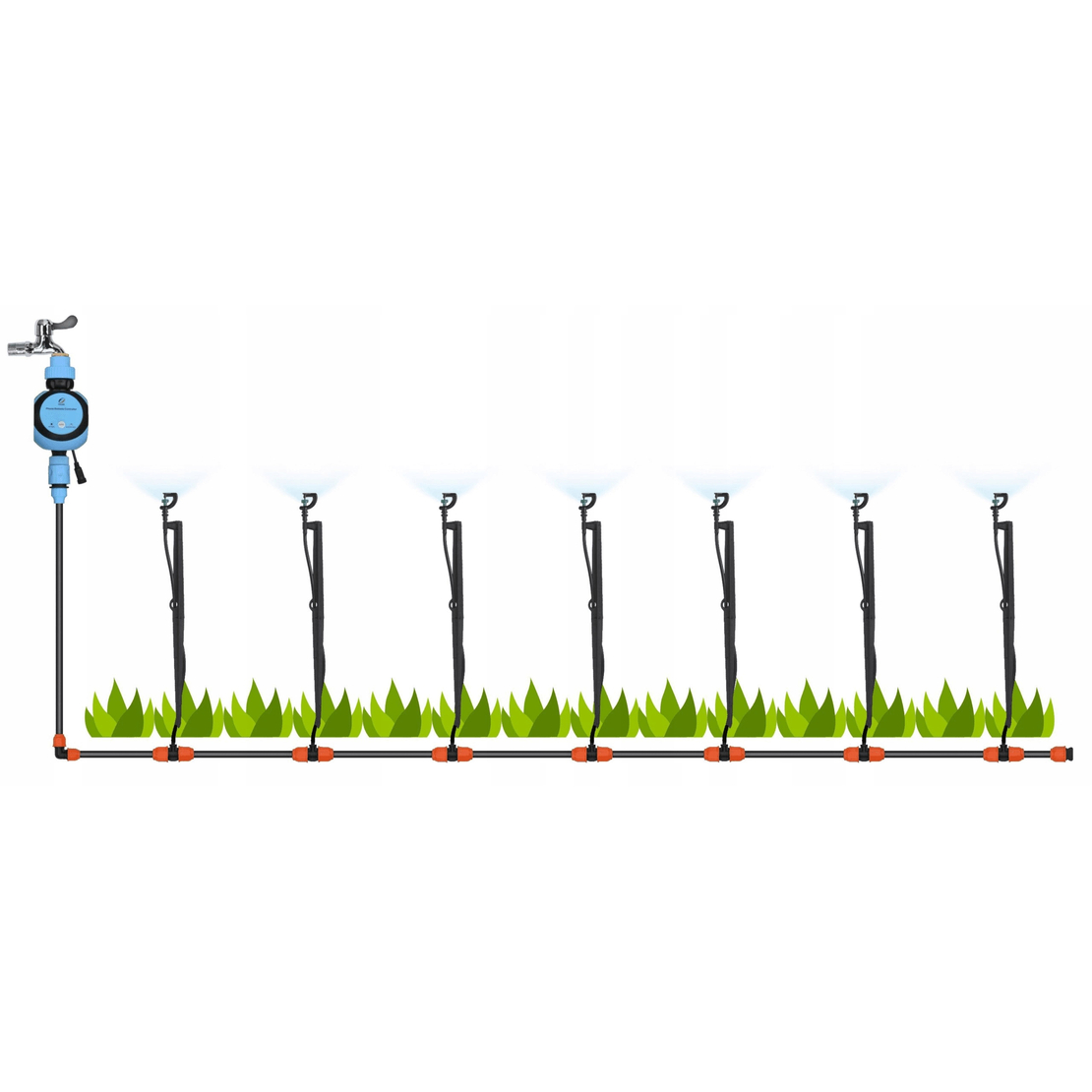 Set irigare gradina cu micro-aspersoare rotative, furtun PVC 30 metri, sistem udare plante si sere, negru