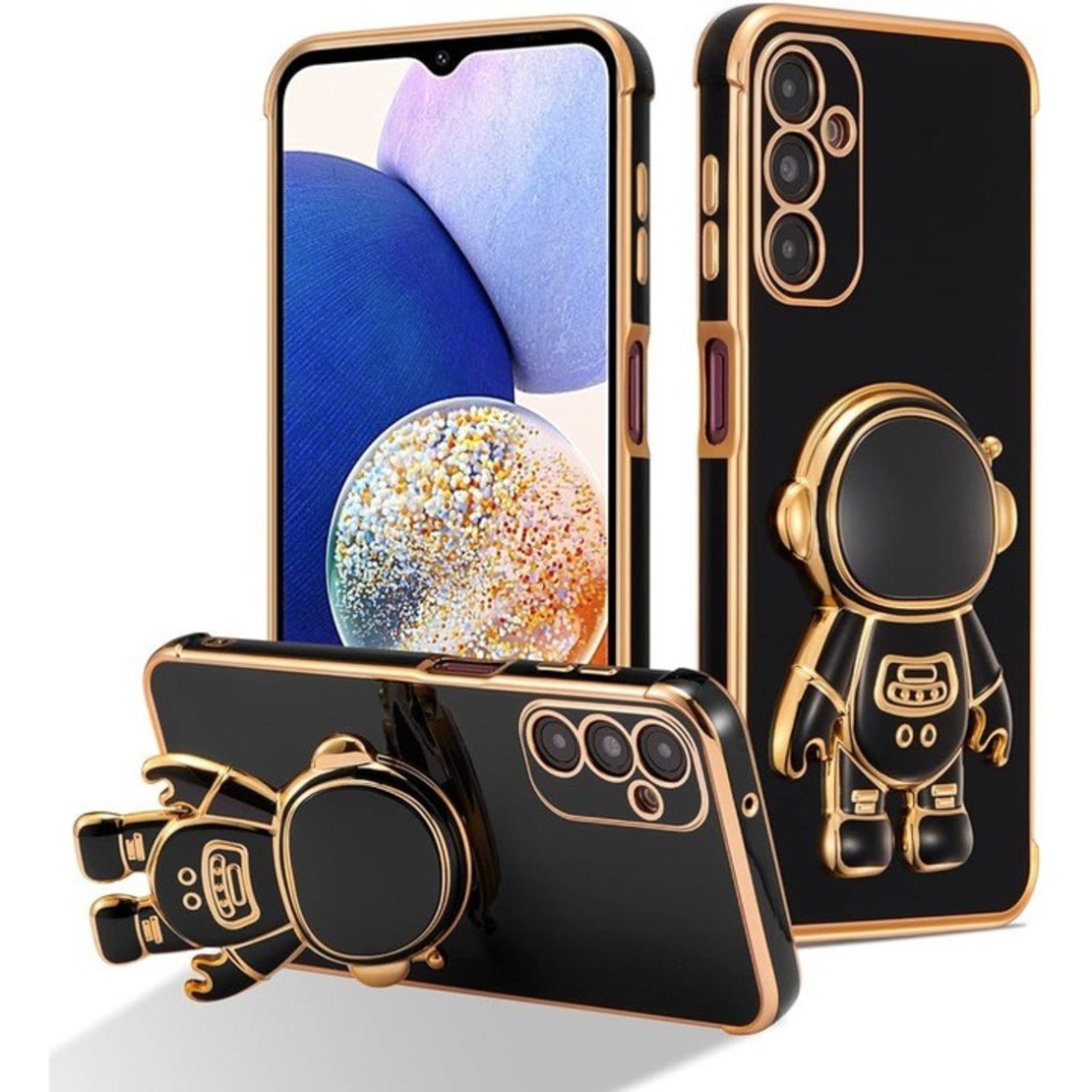 Husa Telefon 2in1, Vafy, Compatibila Samsung Galaxy S24 Plus, Carcasa TPU cu Suport Inclus Tip Astronaut, Protectie Camere, Negru