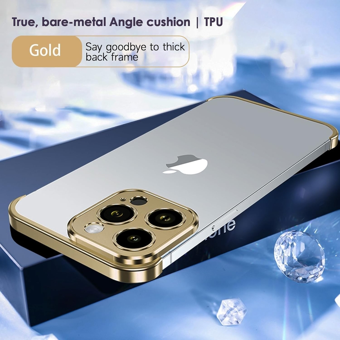 Husa Metalica Edgeless Compatibila cu iPhone 16 Plus, Vafy, Protectie pentru Colturi si Camera, Aliaj Aluminiu, Antisoc, Antizgariere, Auriu