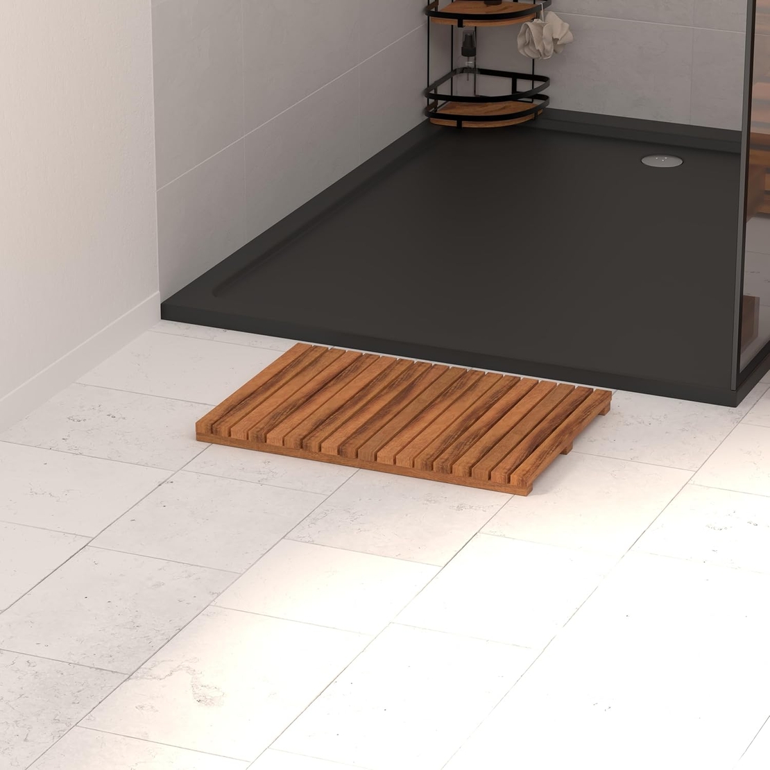 Gratar dus 5Five Acacia din lemn de salcam, antiderapant, 53x36x3 cm, natur
