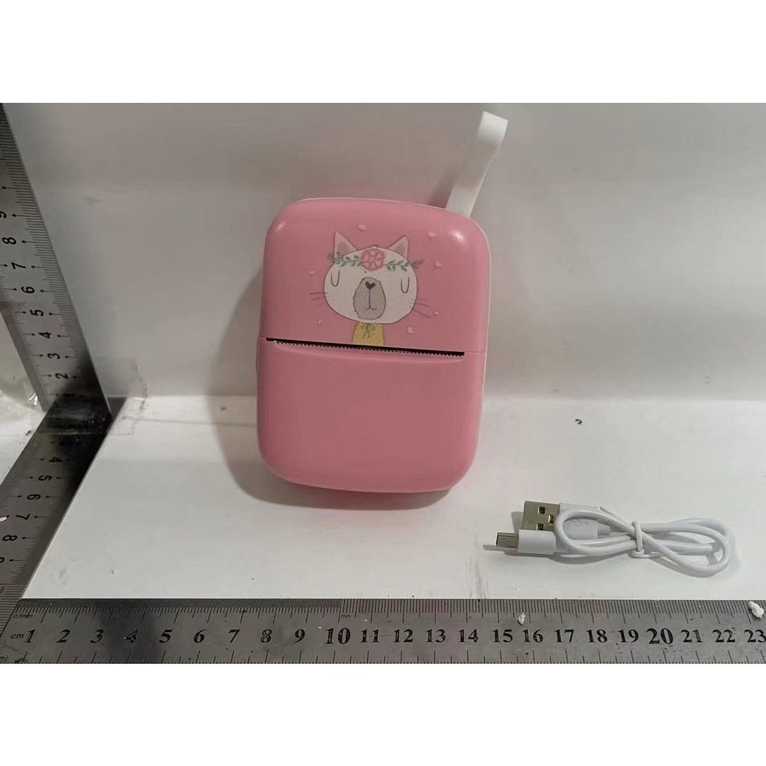 Mini Imprimanta Foto Portabila, Flippy, Incarcare USB, Bluetooth, Model Pisica, Print Alb-Negru, Roz