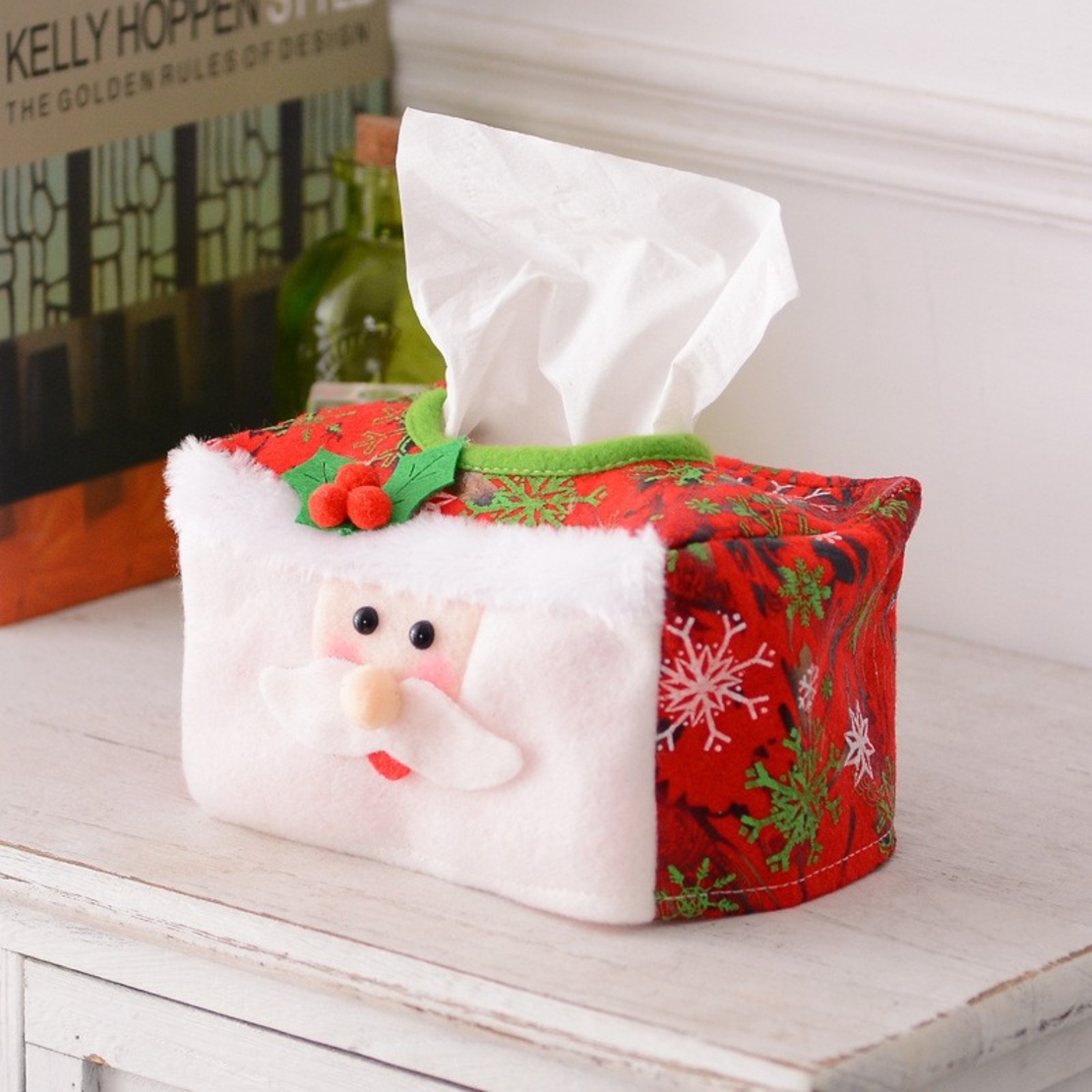 Cutie Decorativa pentru Servetele, Flippy, Model Mos Craciun, Tematica Craciun, 16 x 10 cm, Rosu