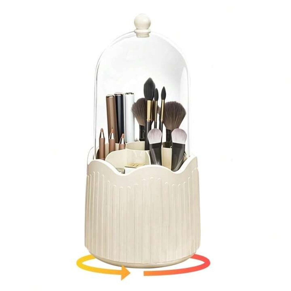 Cutie pentru Depozitarea Pensulelor de Machiaj, Flippy, Rotativa, Plastic, 36 cm x 13 cm, Bej