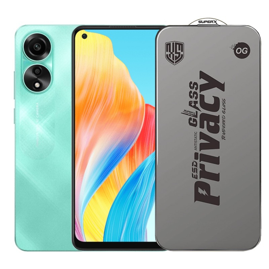 Folie de Protectie pentru Oppo A78, Vafy, Sticla Securizata ESD Antistatica, Super-X Privacy OG, Margini Negre, 0.30 mm, Transparent Inchis