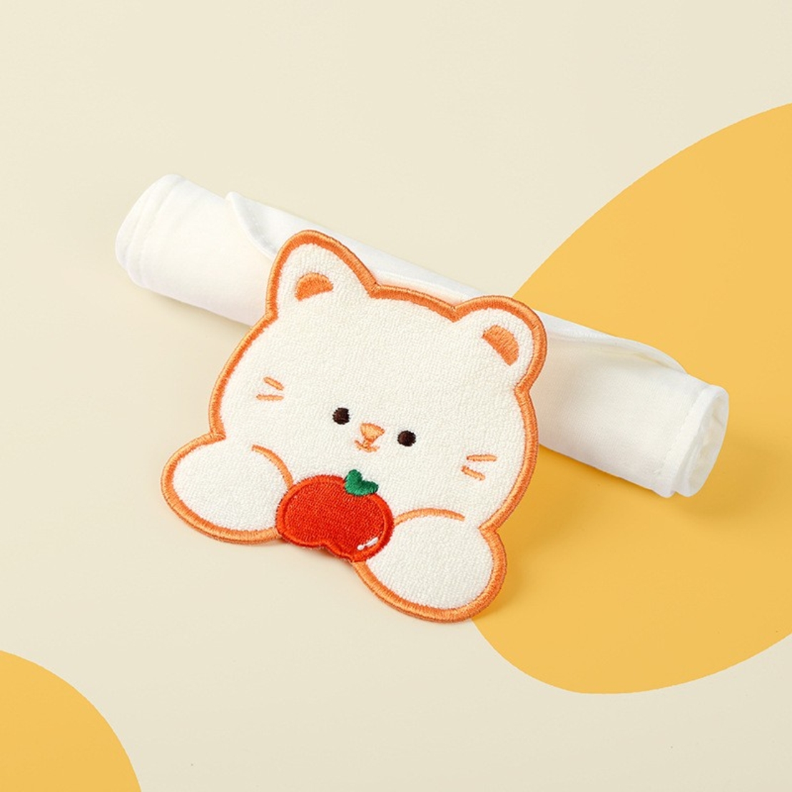 Prosop Absorbant, Flippy, din Bumbac, pentru Bebelusi, 19x28 cm, Model Pisica, Alb
