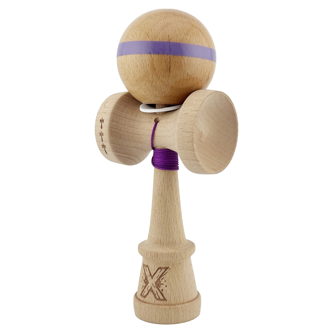Kendama X Originala, Profesionala, Flippy, Super Sticky, Cupe Mari KING SIZE V3, Gaura in Baza, Rulment Metalic, din lemn 18 cm, Ata 62/65 cm, Original Mov