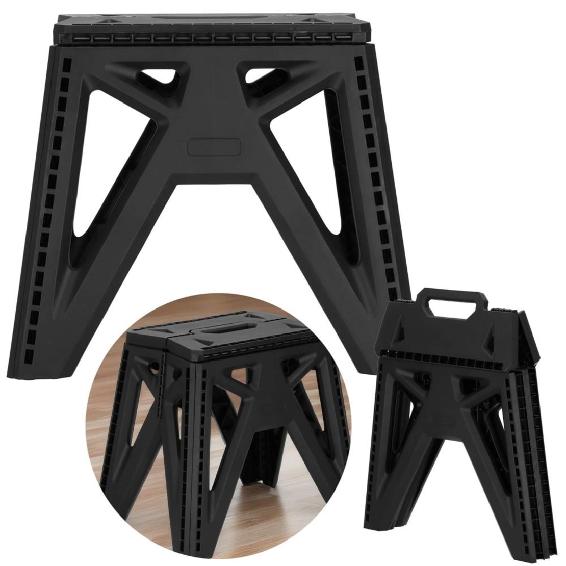Scaun inaltator multifunctional tip scara, 150 kg, compact, cu maner, 38x25x34 cm, negru