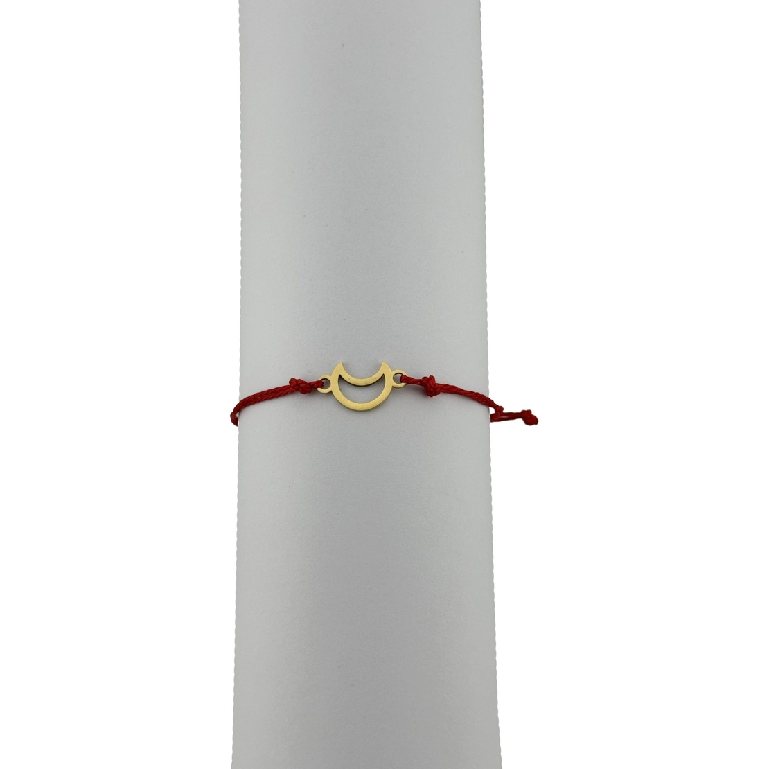 Bratara Martisor pentru Dama, Jolie, Model Luna Contur, Set 12 bucati, Pandativ din Inox Auriu, Snur Ajustabil Impletit, Rosu