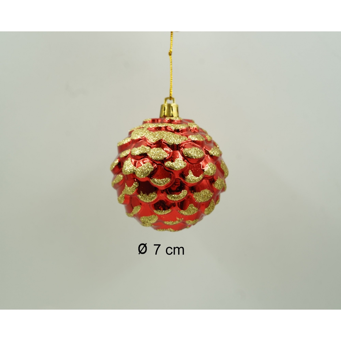 Set de 24 ornamente de brad, Flippy, de tip Glob, Alb/ Rosu, cu ø de 7 cm, din plastic, cu finisaj sclipitor , cutie 16 cm lungime x 36 cm inaltime x 16 cm adancime