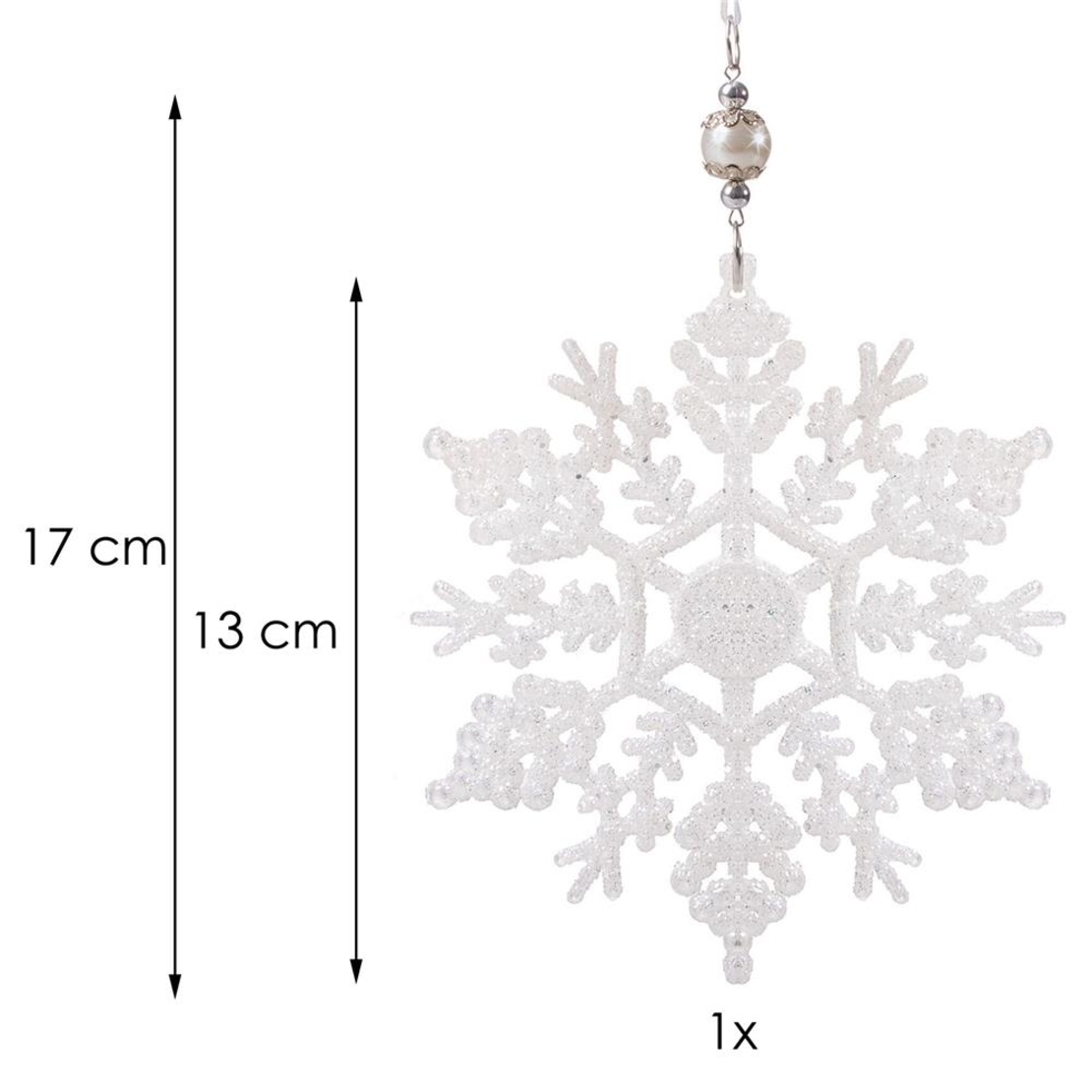 Decoratiune brad fulg de zapada, 13cm, alb cu sclipici