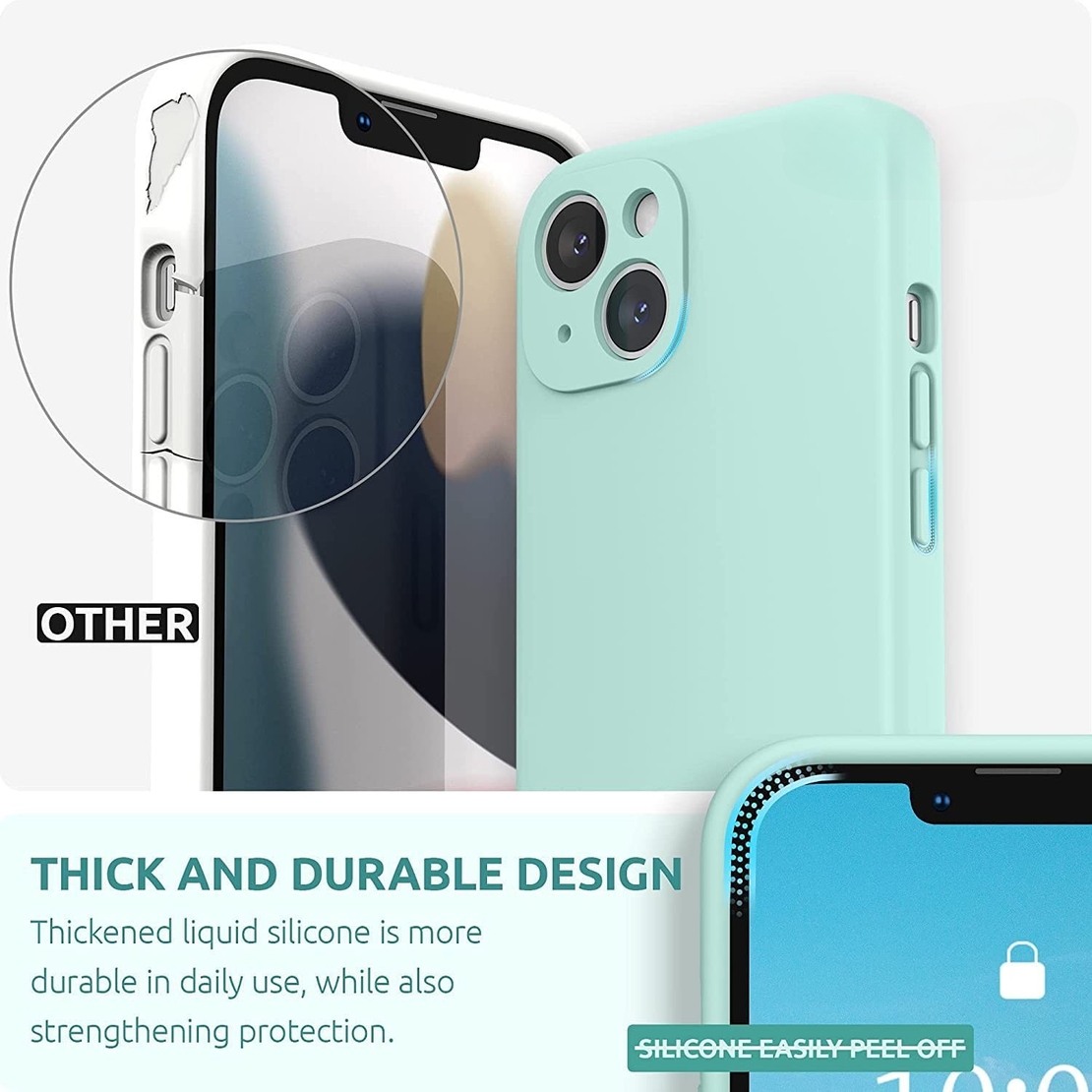 Husa pentru Apple iPhone 14 Vafy, Liquid Silicone, cu Microfibra pe interior, Protectie Antisoc, Light Cyan
