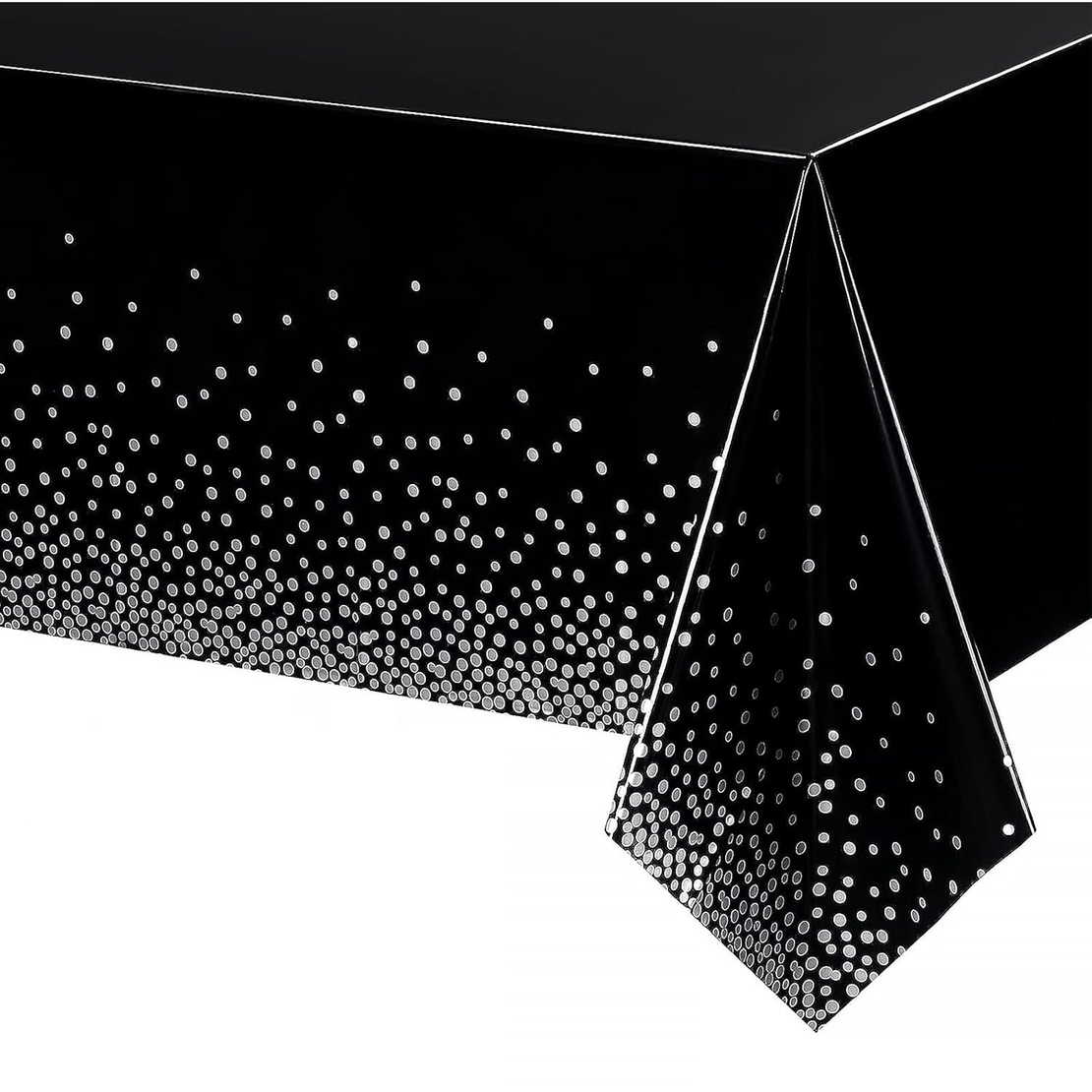 Fata de Masa, Flippy, din PEVA, Imprimeu Buline Argintii, 137 x 274 cm, Impermeabila, Fara Pete, Curatare Rapida, Negru