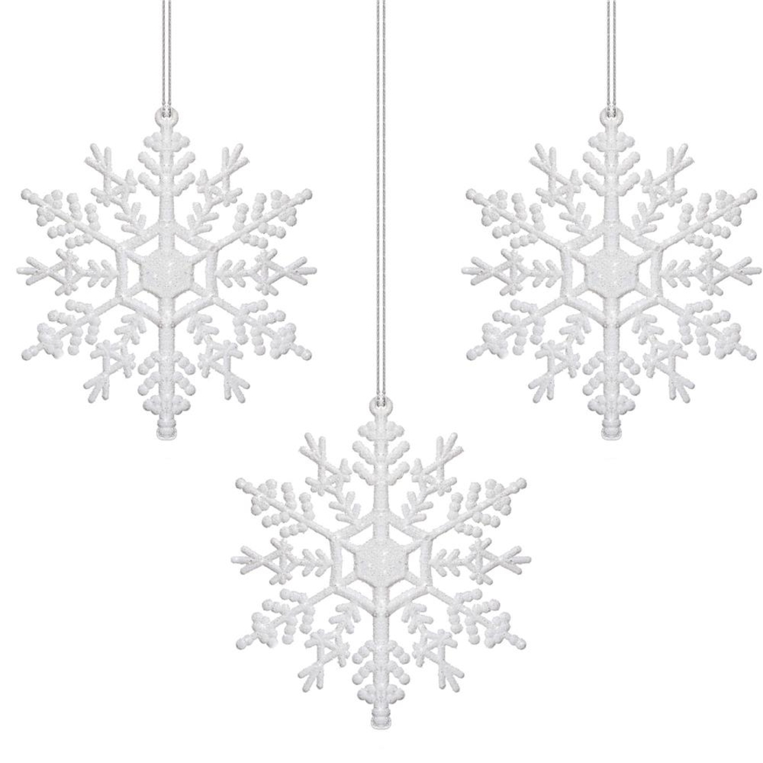 Decoratiune brad fulg de zapada, set 3 bucati, 12cm, alb