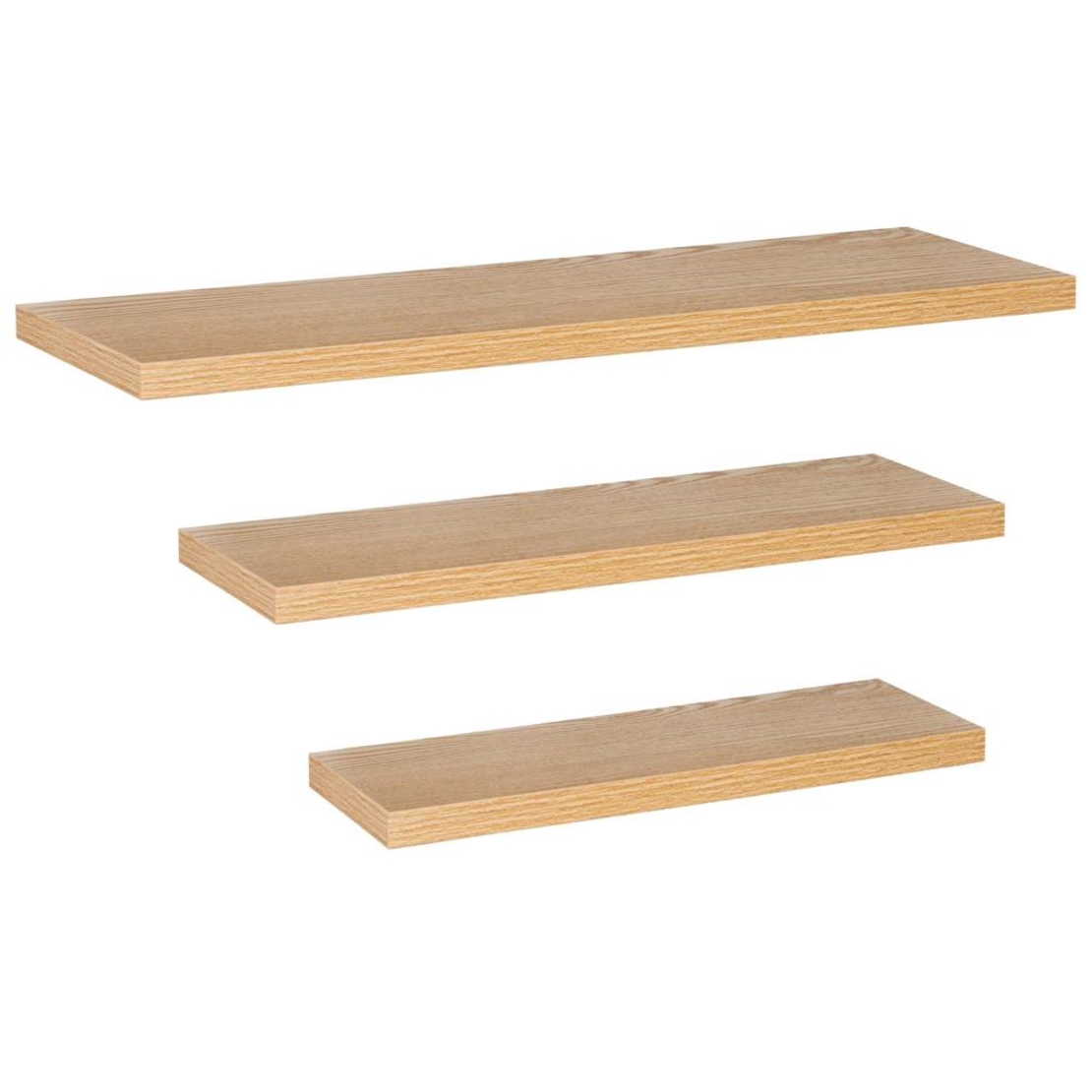 Set 3 rafturi plutitoare decorative de perete, din MDF cu suport metalic, 30, 45 si 60 cm, maro