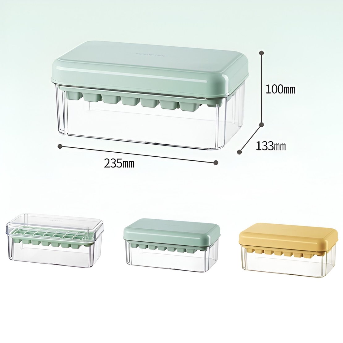 Set Cutie pentru Gheata, Flippy, Uz Casnic, 1 Tavita pentru Cuburi, Capac Etans, Lopata, 23.5x13.3x10 cm, Verde