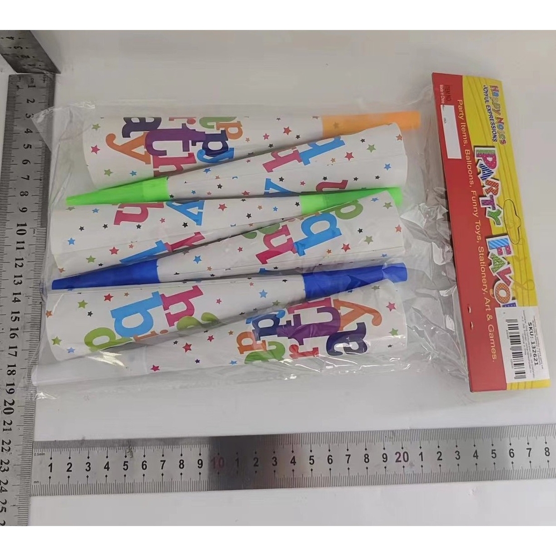 Set 6 Suflatori, Flippy, Colectia Happy Birthday, 20 cm, din Carton, Multicolor
