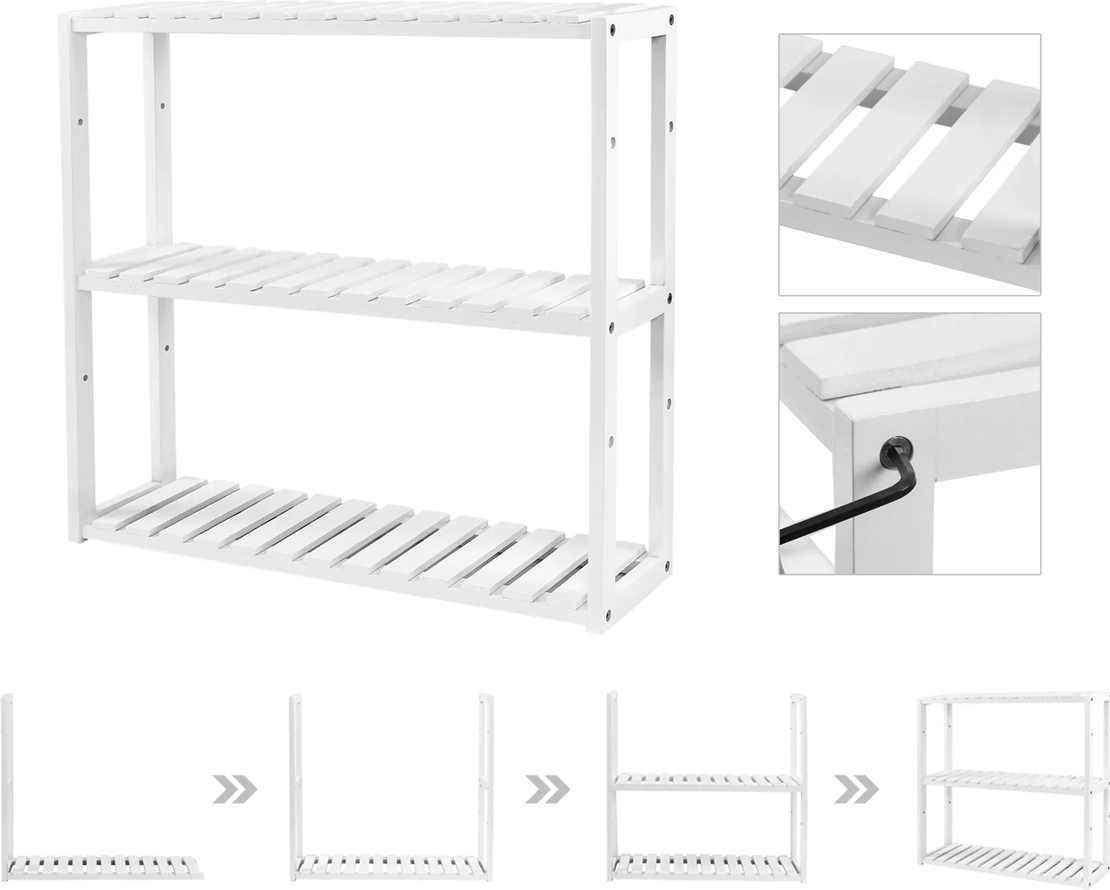 SONGMICS Raft de depozitare din bambus, 3 polite, pentru bucatarie sau baie, 60x15x54 cm, alb