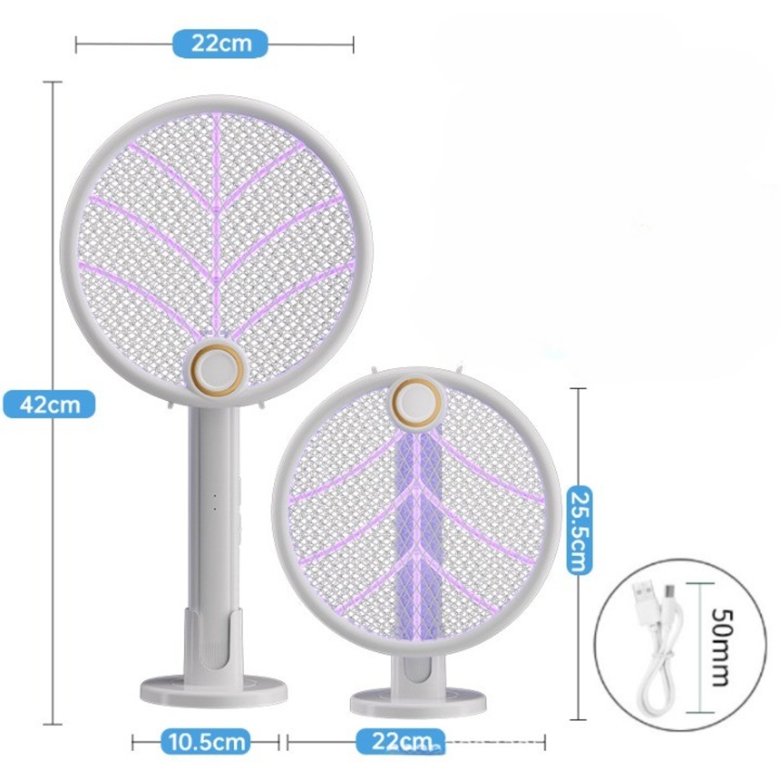 Lampa Electrica Impotriva Tantarilor, Flippy, 42.5 x 22 x 10.5 cm, Reincarcabila cu Cablu USB Inclus, Plasa din Aluminum Alb