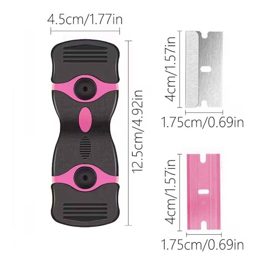Racleta Multifunctionala pentru Curatare Sticla si Ceramica, Flippy, Design Ergonomic, Maner Anti-alunecare, Include 20 de Lame de Schimb, 12,5 x 4,5 cm, Roz