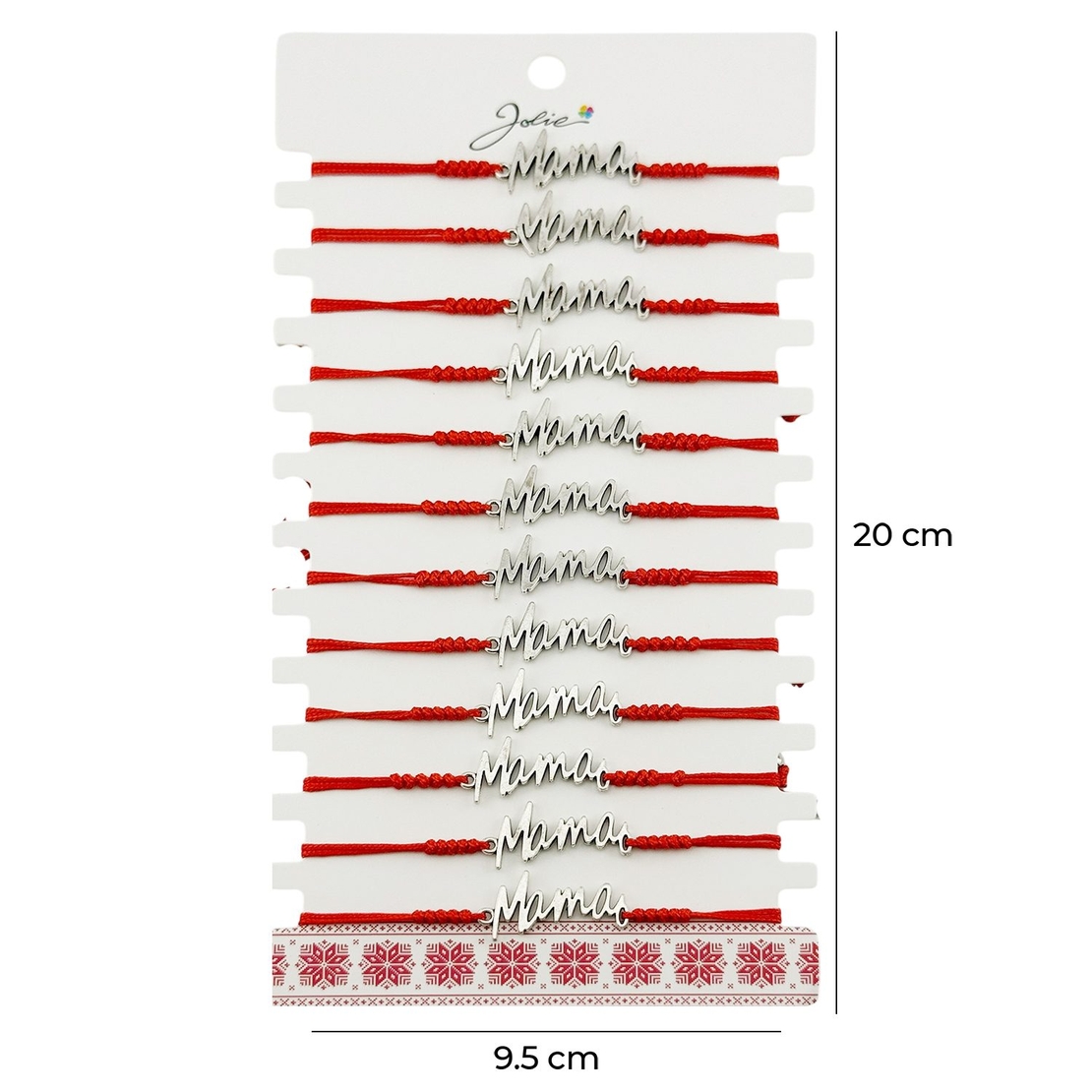 Martisor Bratara Impletita cu Pandantiv din Inox, Jolie, pentru Dama, Set 12 bucati, Snur Rosu Textil, Dimensiune Reglabila, Model Mama