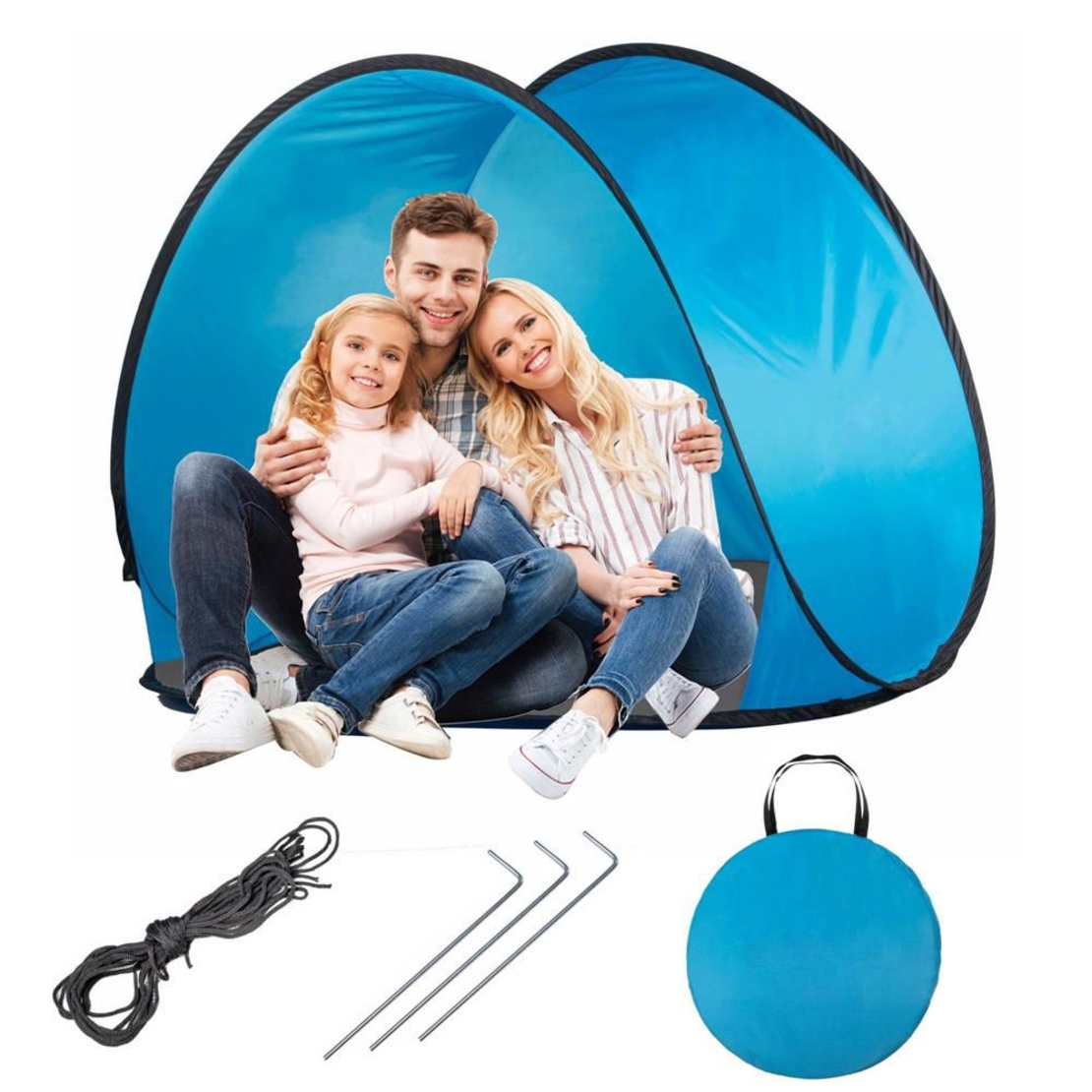 Cort plaja si picnic semi-deschis Sersimo, protectie UV, 150x90x90cm, albastru gri