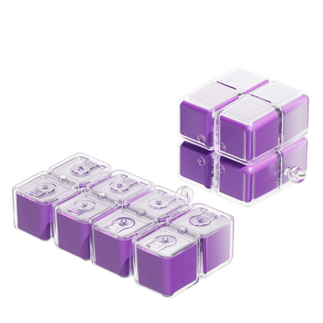 Cutie pentru Medicamente, Vafy, Model Rubik' Cube, cu Curea de Agatare, Dozator Portabil de Medicamente, Dispenser Pastile, estimat pentru 7 zile, 7.3 x 6 x 6 cm, Mov