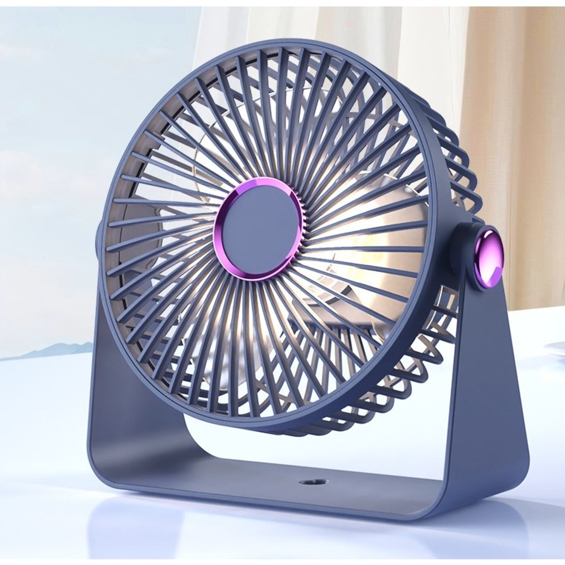 Ventilator 2in1, Vafy, de Masa/de Perete, Incarcare USB, 3.7 V, 4.5 W, 1200 mAh, 17.5 x 17 x 7.6 cm, Albastru Fumuriu