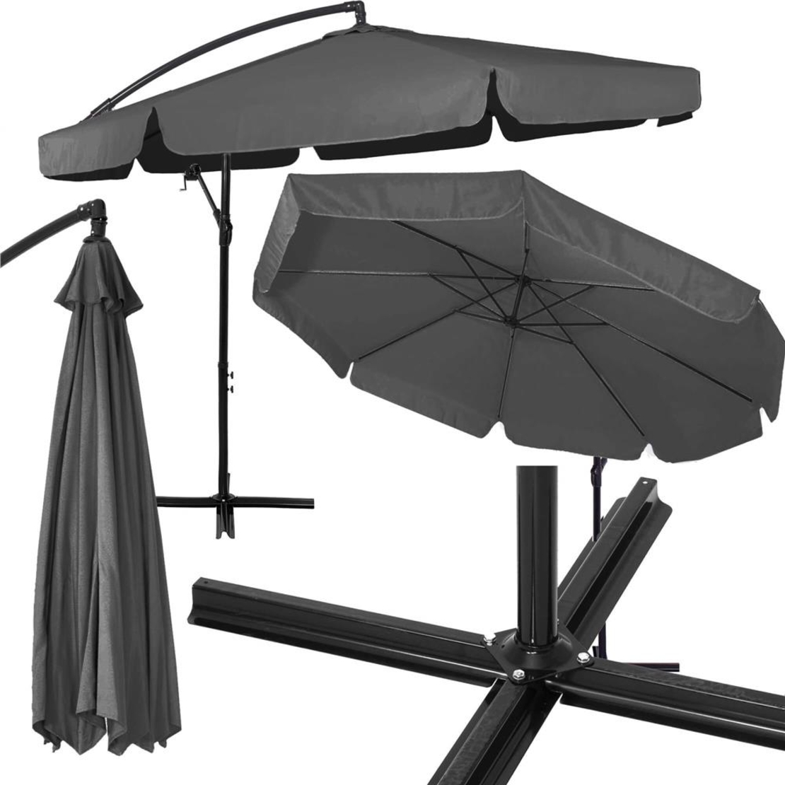 Umbrela de gradina cu brat lateral banana, cu husa, 300cm, gri