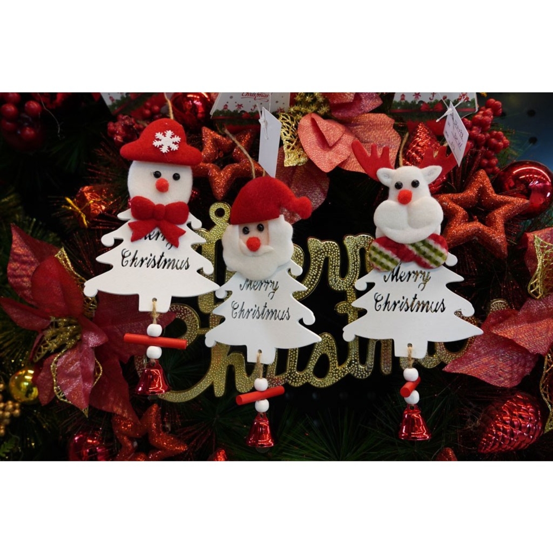Ornament de brad mos craciun, Flippy, alb, lemn, 20 cm
