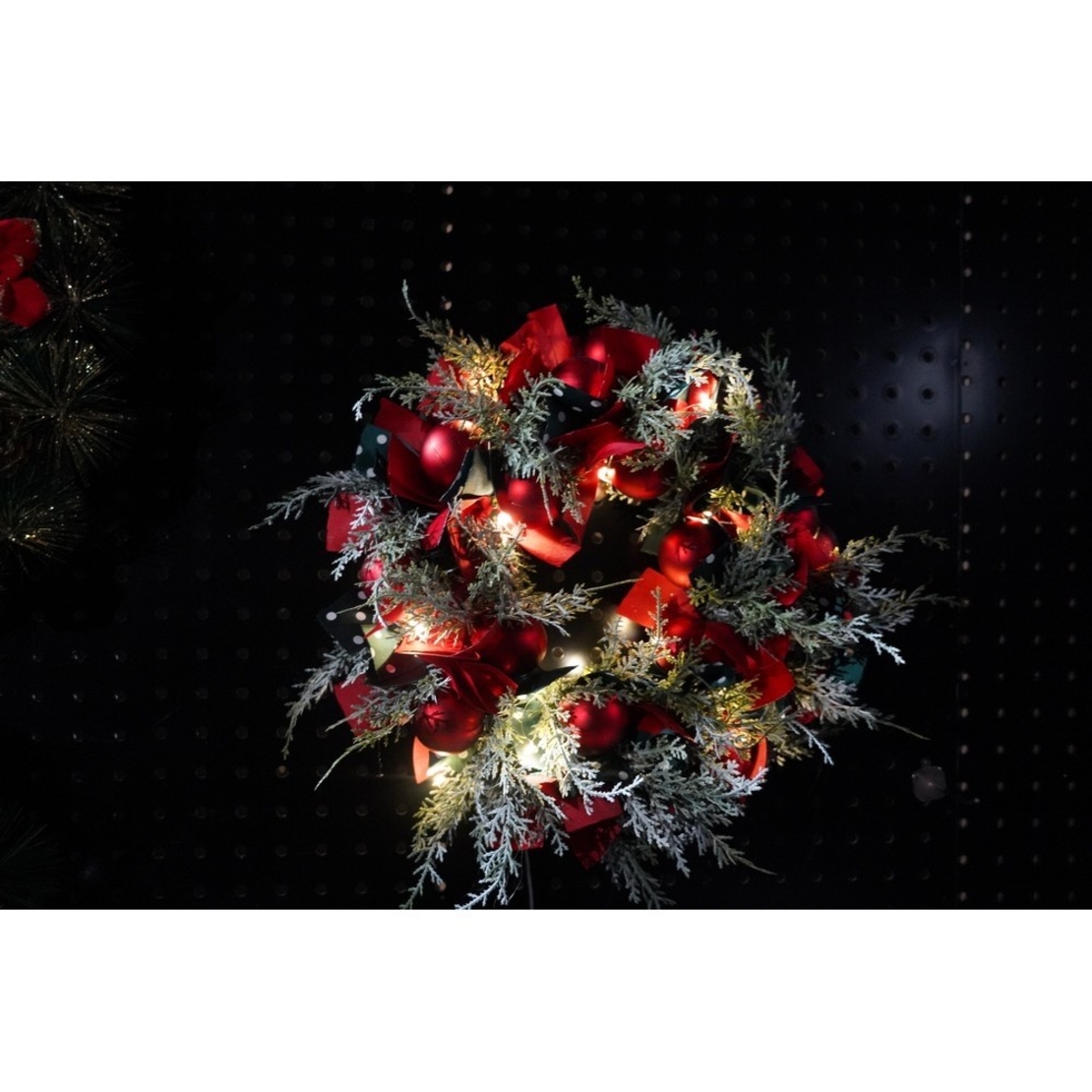 Coronita de Craciun pentru usa, Rosu/Verde, 40 cm, PVC, Artificiala, Decorata, cu LED, Interior/Exterior, Flippy