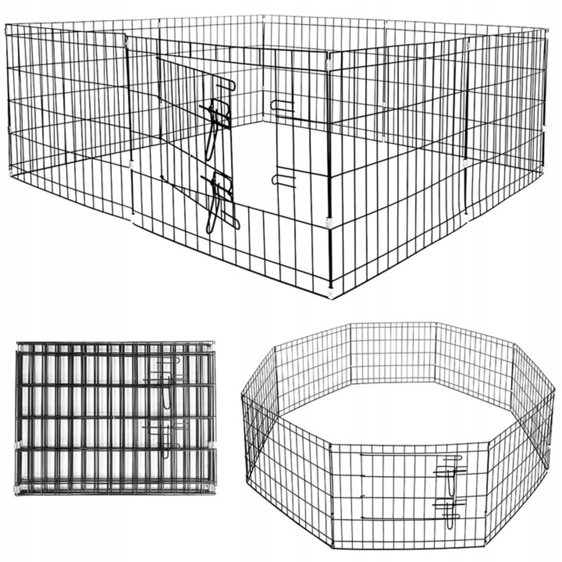Tarc pentru animale de companie, din fier, forma configurabila, cu usa de acces, XL, 120x120x47cm, negru