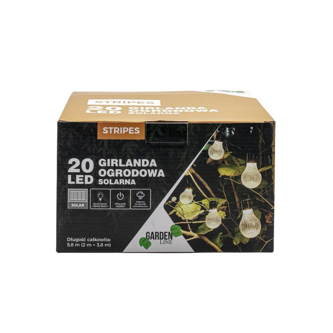 Ghirlanda luminoasa, LED, model Stripes, 20 becuri, 580cm, incarcare solara, lumina alb cald