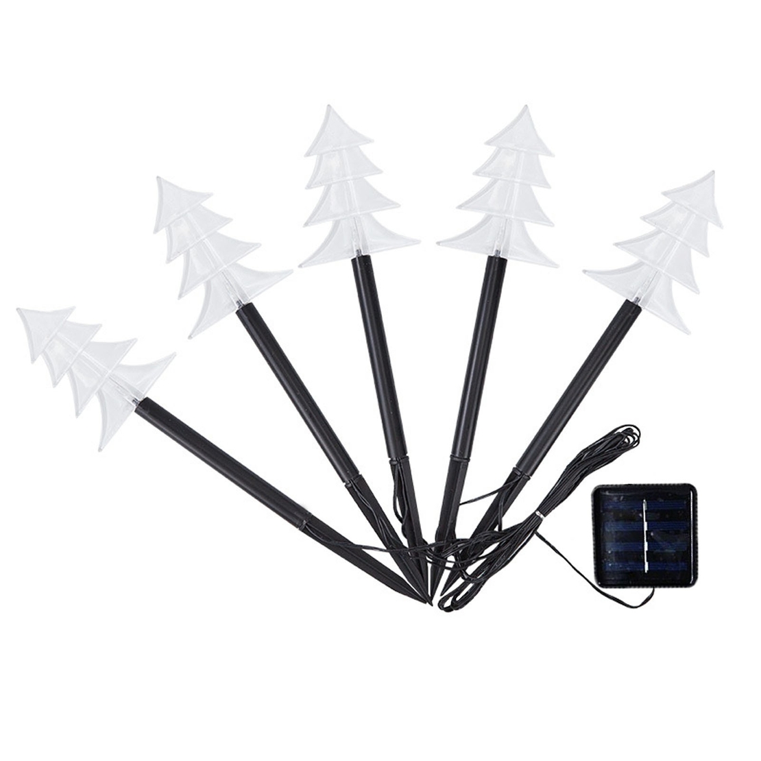 Set 5 Lampi solare LED de exterior Tip Brad pentru gradina Vafy, 37 cm, Alb Cald