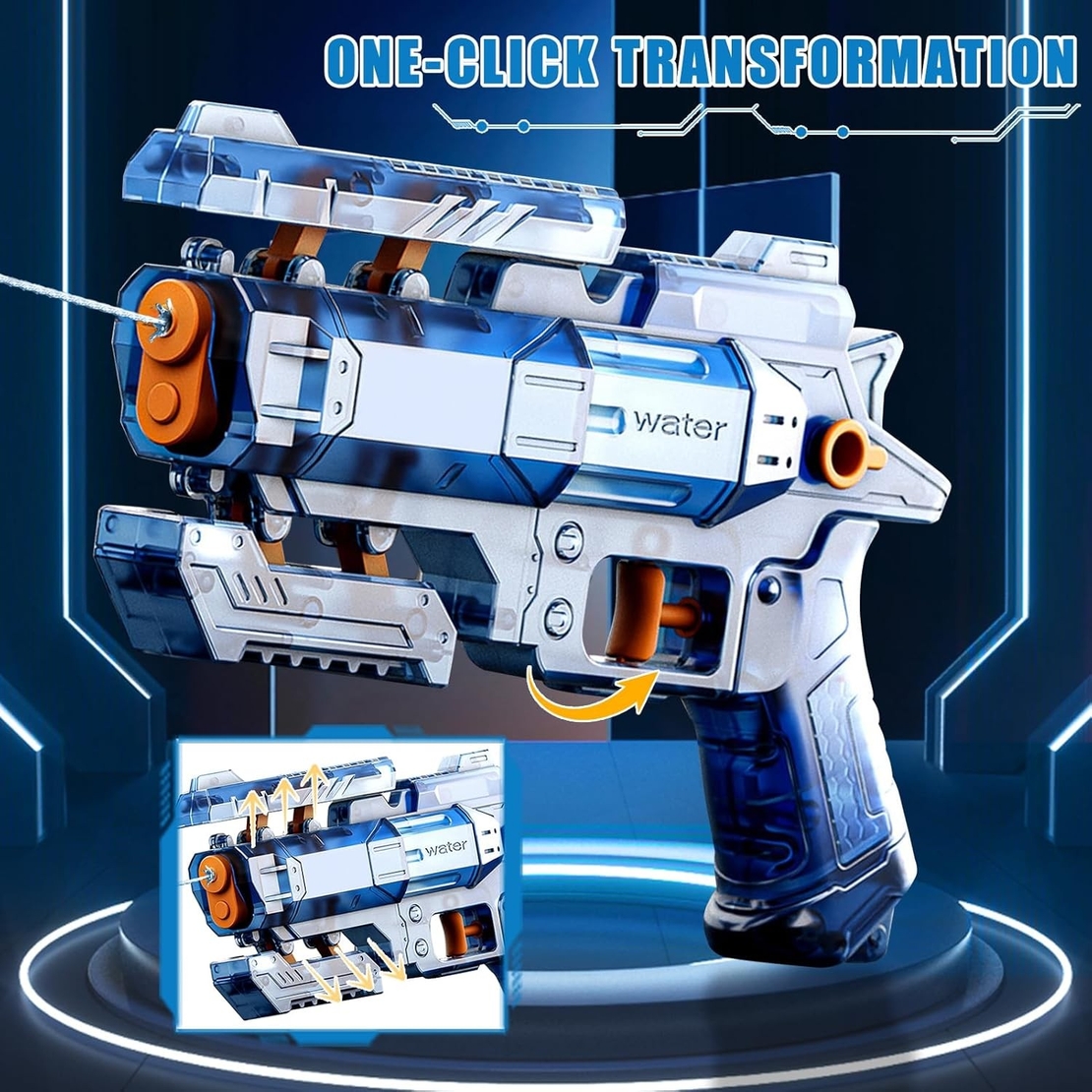 Pistol Manual cu Apa, Flippy, Jucarie Pistol cu Apa Sigur Pentru Copii, Design Nou S-Shooter Atractiv, 23 x 14.5 cm, Albastru Transparent